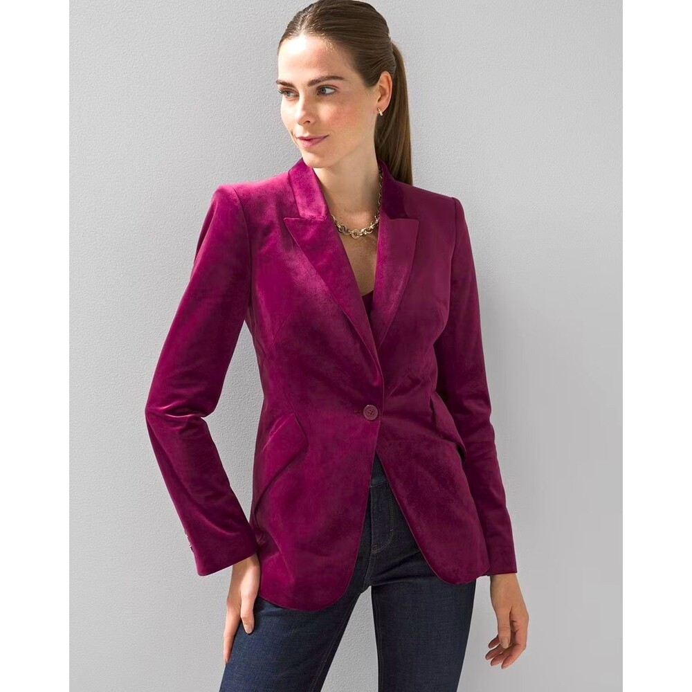 White House Black Market WHBM Editor Blazer velvet Port Lined Button  sz 8